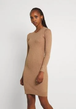 Schlussverkauf 🎉 Even&Odd Damen Knit Mini Wide Rib Basic Dress - Etuikleid - Mottled Dark Brown 🔔