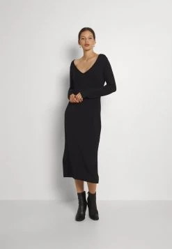Angebote 🛒 Even&Odd Damen KNIT MAXI V NECK 😉 DRESS WITH SLIT - Strickkleid - Black ❤️