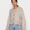Am billigsten 🔥 Even&Odd Damen BASIC BLEND BUTTON CROP - Strickjacke - Taupe 👏
