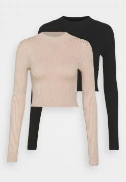 Bester Verkauf ⌛ Even&Odd Damen 2 PACK - Strickpullover - Black/camel 👏