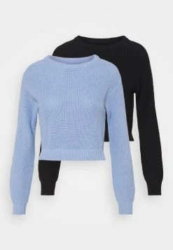 Bester Verkauf ⭐ Even&Odd Damen 2 PACK - Strickpullover - Black/light Blue 😀