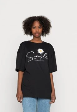 Brandneu 🧨 Even&Odd Damen LIZ SMILE DAISY TEE - T-Shirt Print - Black 👍