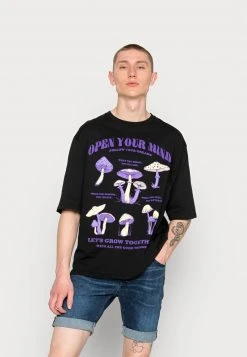 Aktion ✔️ Even&Odd OPEN YOU MIND MUSHROOMS TEE UNISEX - T-Shirt Print - Black 🎉