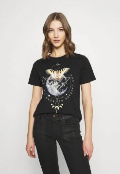 Rabatt 🌟 Even&Odd HATTIE MOON AND BUTTERLY TEE - T-Shirt Print - Black | Damen 🔔