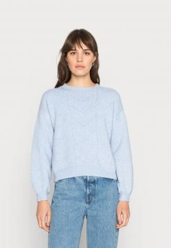 Aktion 👏 Even&Odd POINTELLE CREW NECK JUMPER - Strickpullover - Mottled Light Blue | Damen ✨