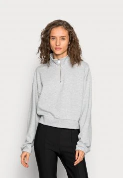 Top 10 ✨ Even&Odd Damen CROPPED WITH HALF ZIP COLLAR - Sweatshirt - Mottled Light Grey 💯