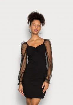 Besorgen ✨ Even&Odd LONG PUFF SLEEVES RUSHING BODYCON 🎉 DRESS - Cocktailkleid/festliches Kleid - Black | Damen 🎁