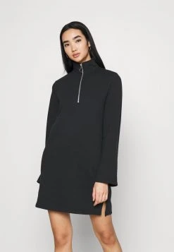 Rabatt ⭐ Even&Odd SWEAT HIGH NECK MINI 🎁 DRESS WITH HALF ZIP THROUGH - Freizeitkleid - Black | Damen ✔️